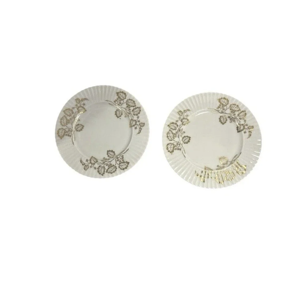 Lenox Nocturne T416 Salad Plates Set of 2 Gold Leaf Ribbed Vintage China 8”